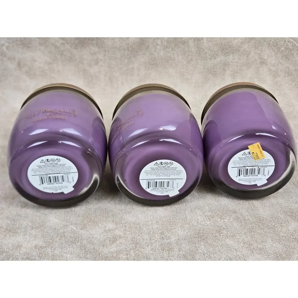Lot of 3 Yankee Candle Pure Radiance Grapevine 10oz Grape Vineyard Candle Purple